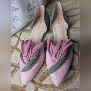 NWOB Max Fax Ladies Pink Velvet Suede Lily Flower Slip On D'Orsay Flats Sz 8.5